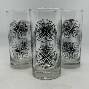 Libbey Royal Norfolk Black Dash 16oz Glasses - Set of 3 Retro Spiral